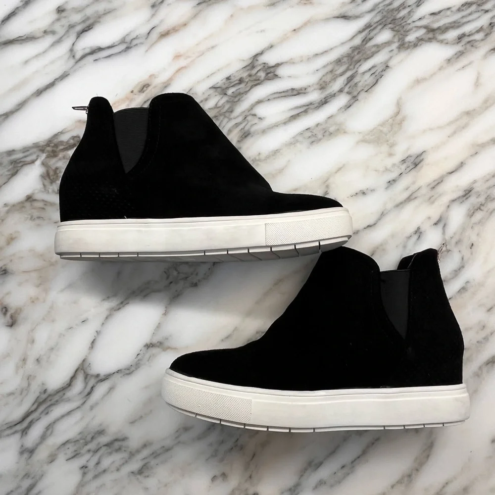 New! INC Suede Tayla Sneakers Hi-Top Black Platform Wedge Heel Fashion Sneaker - Picture 7 of 13